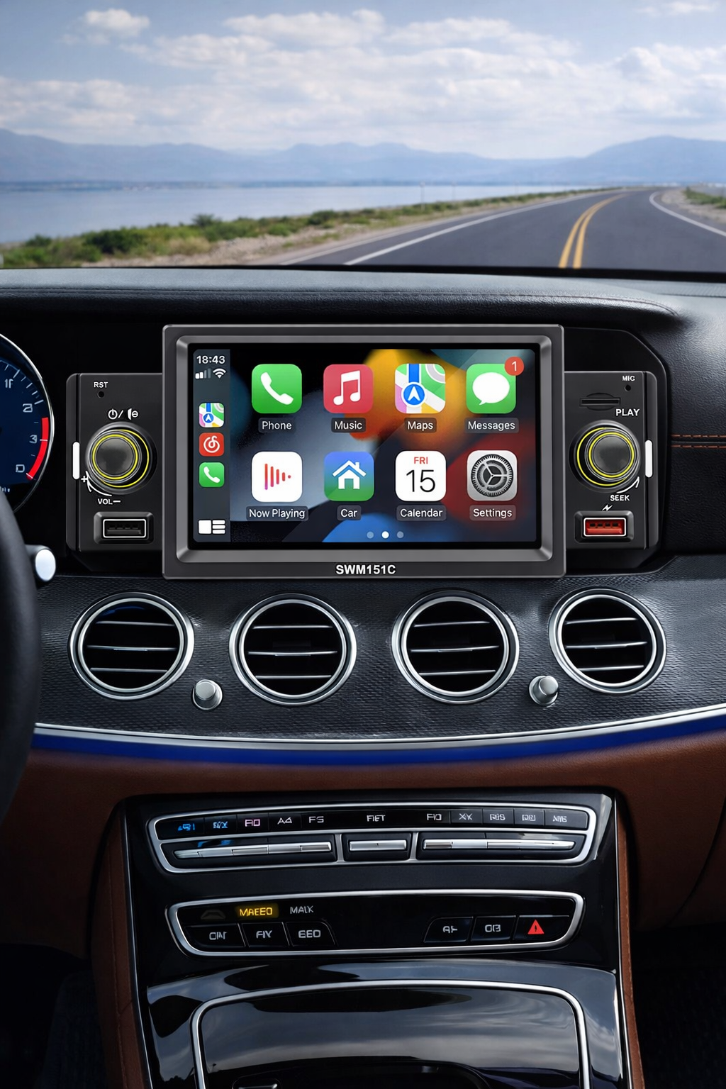 جهاز راديو سيارة 1 DIN MP5 بشاشة لمس 5 بوصات، مع Apple CarPlay و Android Auto سلكي