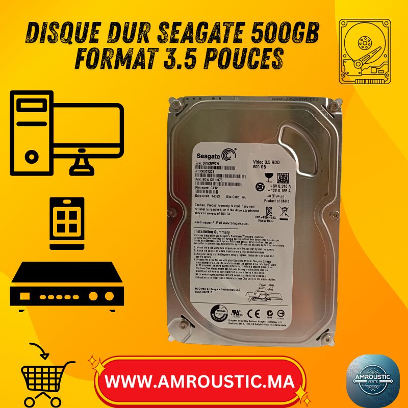 Disque Dur Interne Seagate 500 Go SATA 3.5” pour PC Bureau et DVR