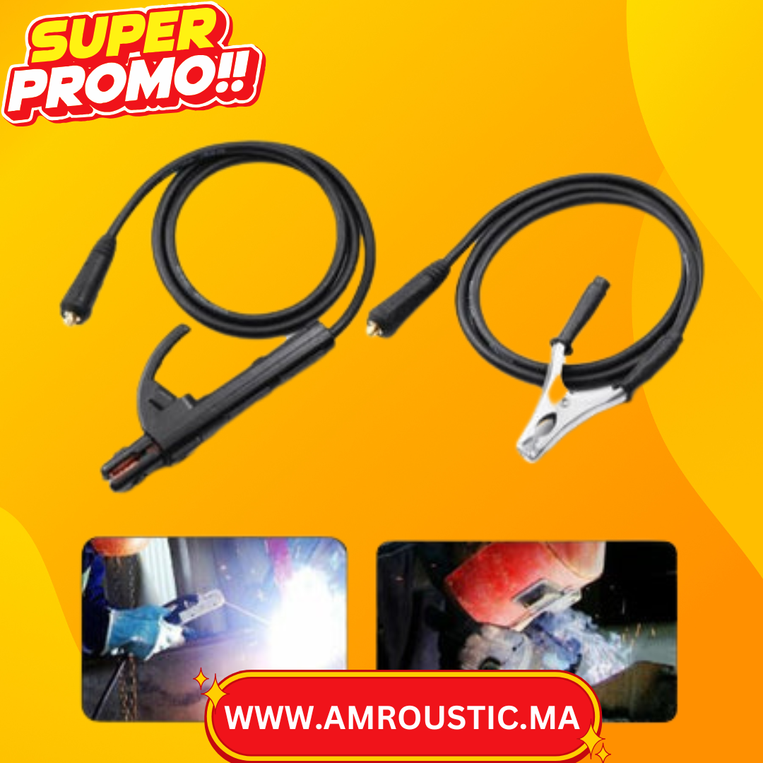 طقم لحام Drillpro 200A مع مشبك أرضي وحامل أقطاب كهربائية، وكابل بطول 1.5 متر، متوافق مع لحام MIG وTIG وARC