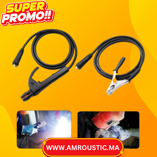 طقم لحام Drillpro 200A مع مشبك أرضي وحامل أقطاب كهربائية، وكابل بطول 1.5 متر، متوافق مع لحام MIG وTIG وARC