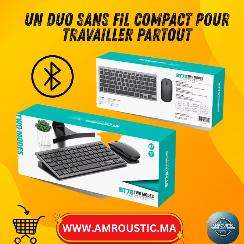 Ensemble clavier et souris sans fil BT78 – Bluetooth + 2,4 GHz