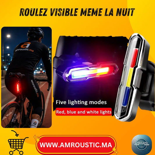 مصباح خلفي للدراجة LED COB قابل لإعادة الشحن عبر USB بثلاثة ألوان