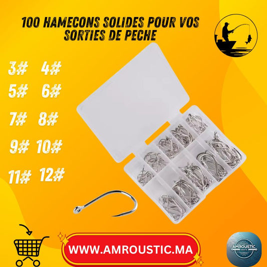 Hameçons de Pêche Aorace en Acier Carbone – Lot de 100 Pièces