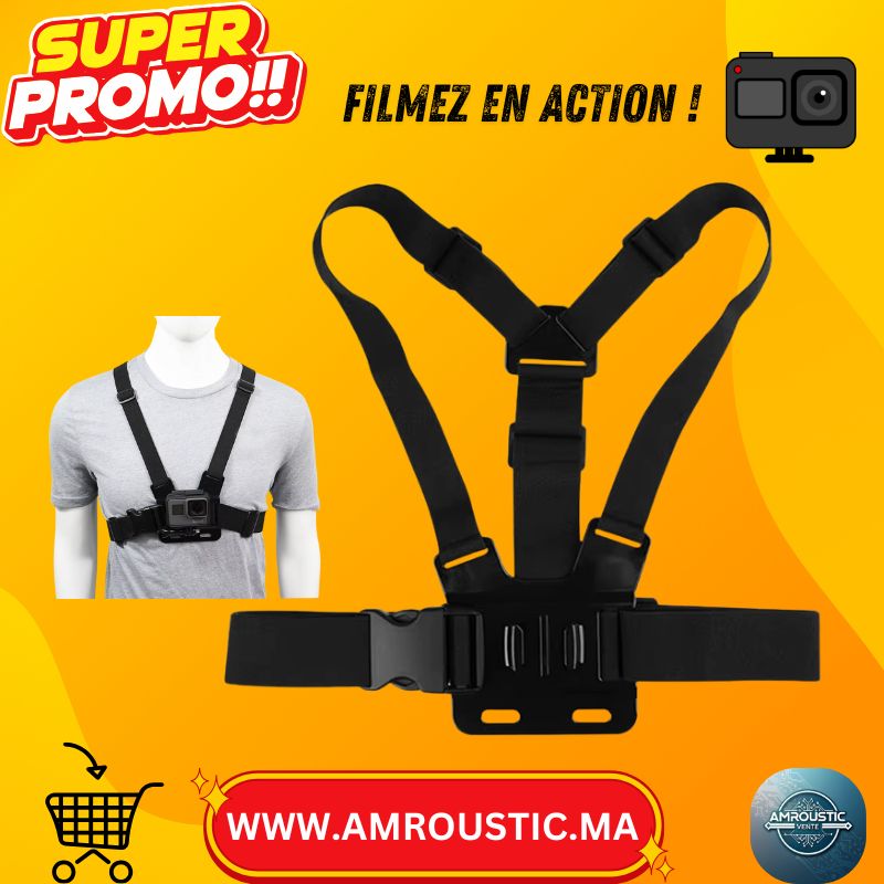 حزام صدر لكاميرات الحركة – متوافق مع GoPro / Insta360 / DJI Osmo Action (قابل للتعديل ومقاوم للماء)