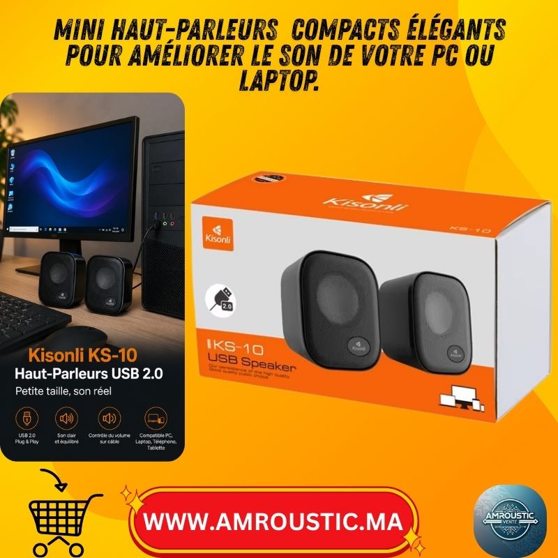 Haut-Parleurs USB Kisonli KS-10 2.0 – Mini Enceintes PC Compactes Noir