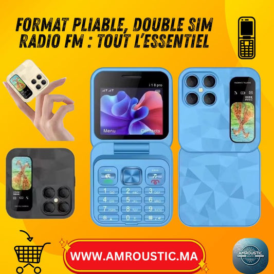 I18 Pro هاتف قلاب صغير 2G GSM بشريحتين مع راديو FM ومقبس 3.5 ملم