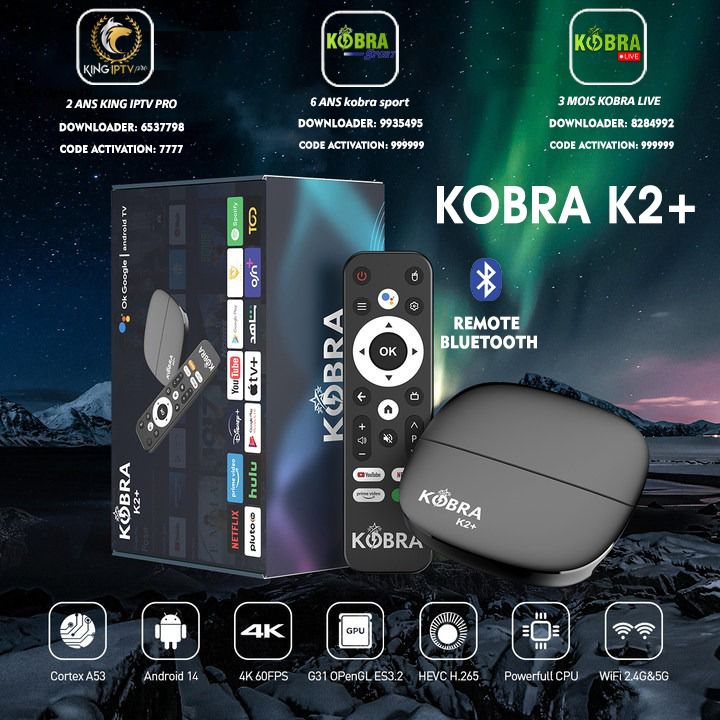 TV Box KOBRA K2+ avec iptv gratuit