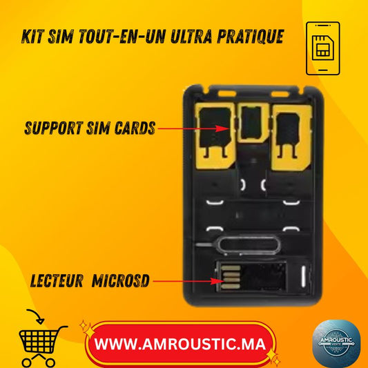 طقم محول شريحة SIM الكل في واحد بحجم بطاقة الائتمان مع قارئ MicroSD ودبوس إخراج