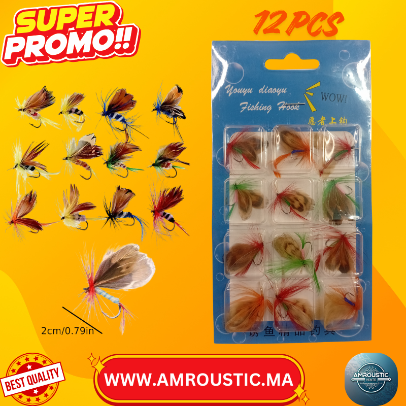 Kit de 12 Mouches de Pêche Imitation Papillon