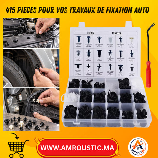 Kit de fixation HE06 automobile 415 pièces – Clips et rivets de 18 tailles