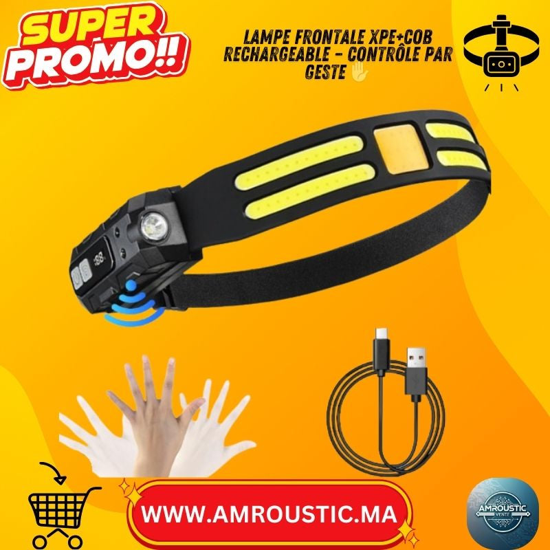 مصباح رأس LED قابل لإعادة الشحن بتقنية XPE + COB مع مستشعر إيماءات (CH-6104)