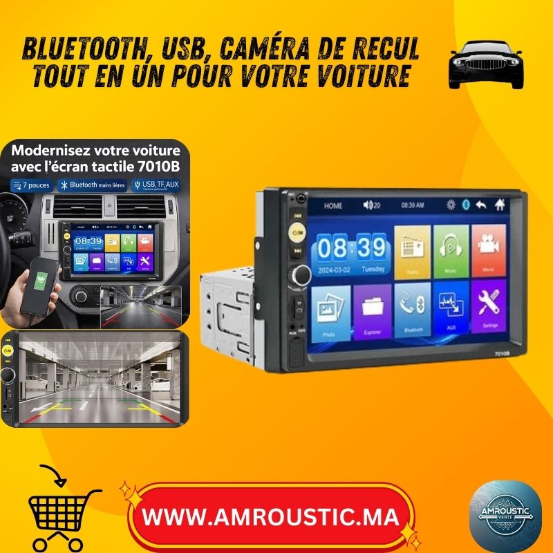 راديو سيارة MP5 أحادي DIN مقاس 7 بوصات - شاشة لمس، بلوتوث، MirrorLink، منفذ USB/TF، راديو FM