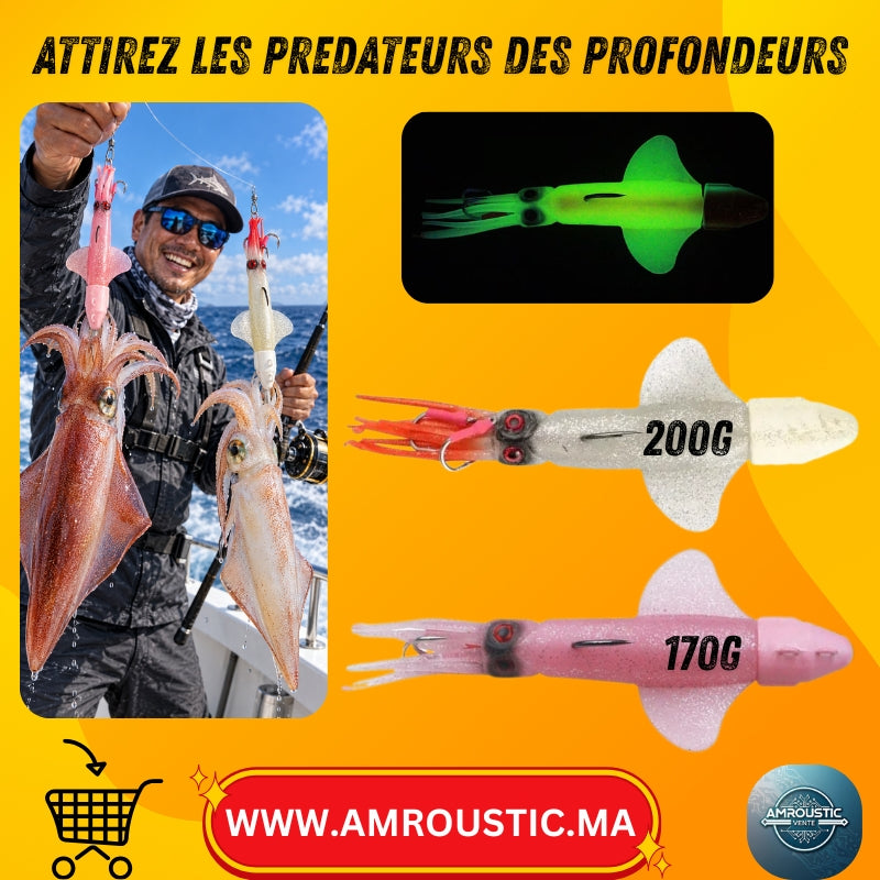 Leurre Lumineux Soft Squid – Calamar Souple 170 g / 200 g pour Pêche en Mer