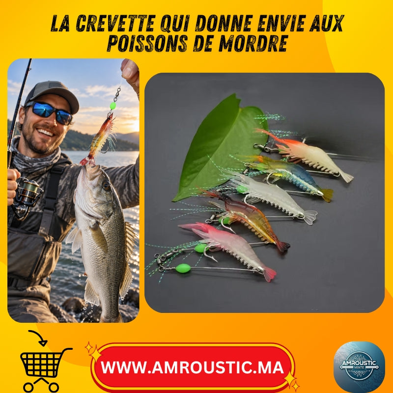 Leurres Crevette Lumineux 9 cm 5,2 g – Lot de 5 avec Hameçons
