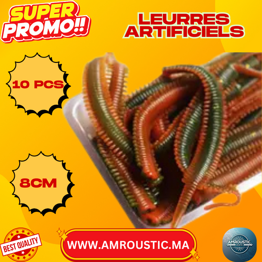 Leurres Souples Turiou 8cm – Pack 10pcs Orange-Vert Pailleté pour Pêche Eau Douce