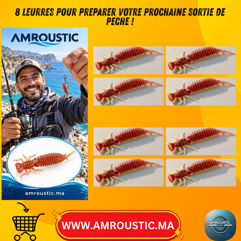 Leurres souples MEREDITH forme larve – Lot de 8 pièces