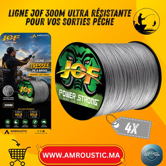 Ligne de Pêche Tressée JOF PE 4 Brins 300M – Gris – 40LB / 85LB