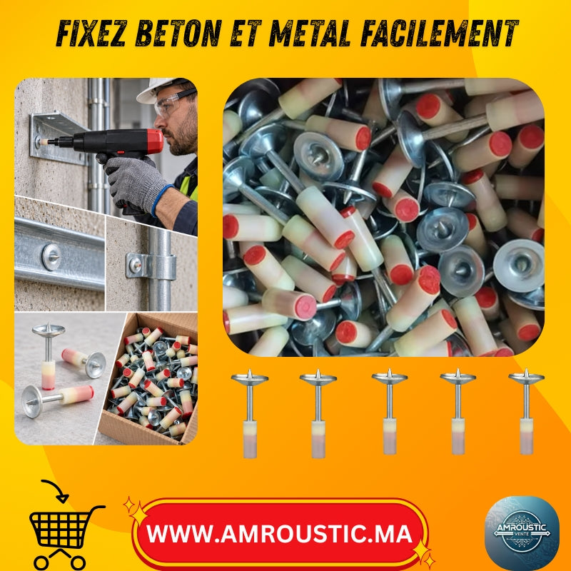 Lot de 100 clous 16 mm pour pistolet de fixation béton et acier