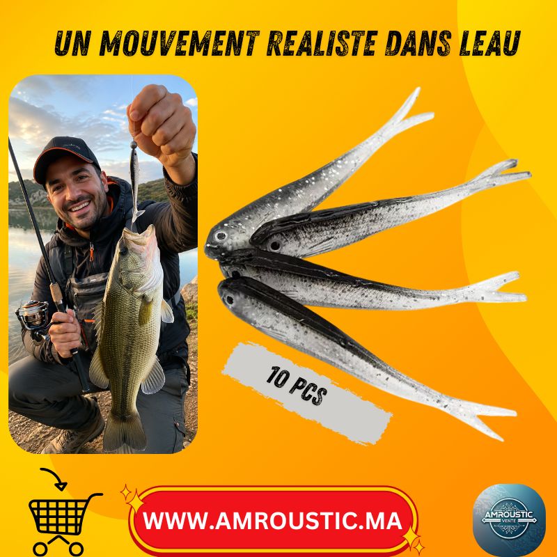 Lot de 10 Leurres Souples Poisson Réalistes 7 cm à Queue Fourchue