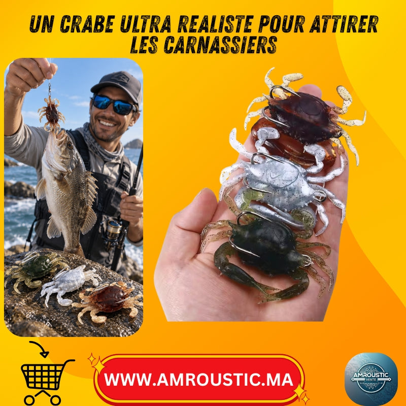Lot de 3 leurres crabe 3D en silicone souple 8 cm 19 g avec double hameçon