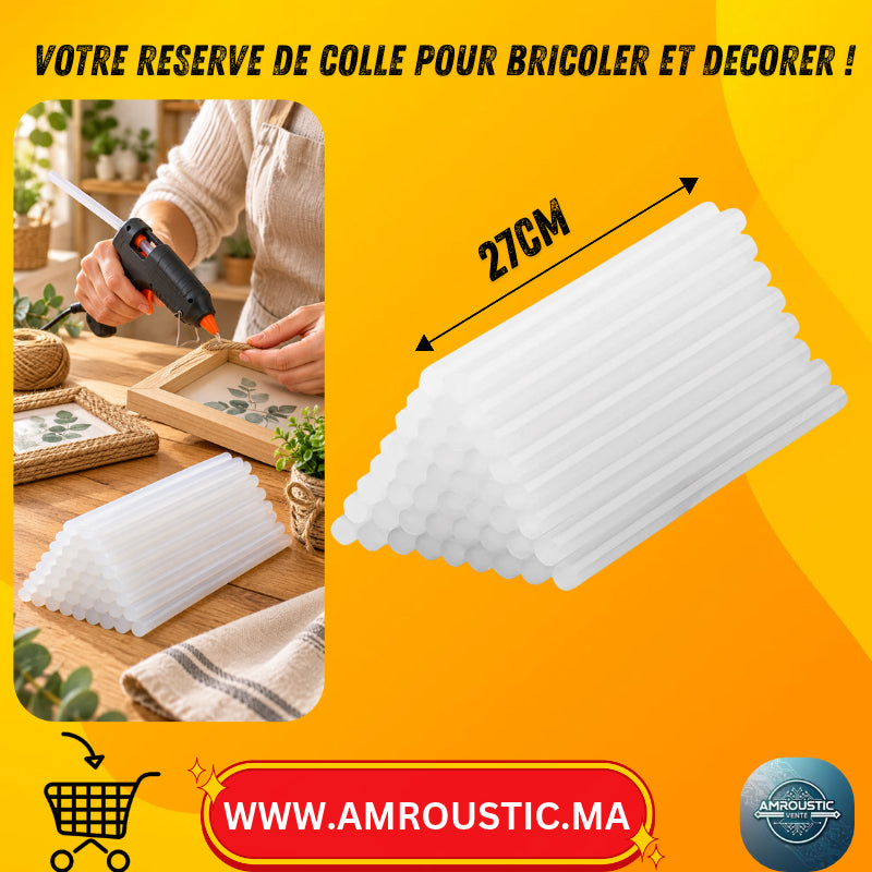 Lot de 40 bâtons de colle thermofusible 11 mm × 27 cm pour pistolet à colle