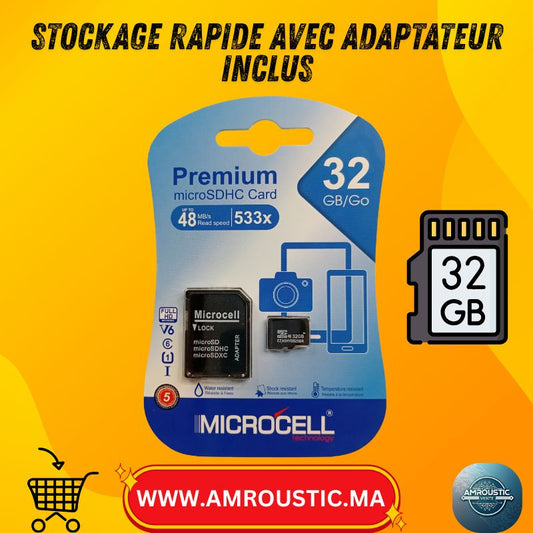 MICROCELL Carte microSDHC 32 Go V6 avec adaptateur SD - 48 Mo/s