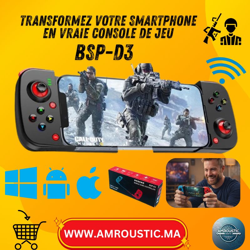 وحدة تحكم بلوتوث تلسكوبية BSP-D3 للهواتف الذكية، وأنظمة أندرويد، وiOS، وويندوز، وستيم ديك