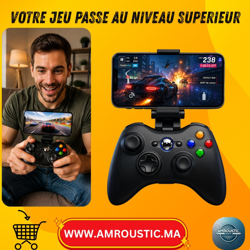 Manette de jeu sans fil 613 avec support téléphone – Android, iOS, PC, TV, PS3, PS4 et Switch