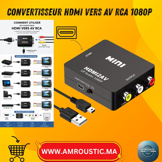 Mini Convertisseur HDMI vers AV RCA 1080P – Adaptateur pour TV Ancienne, IPTV, TV Box et Console