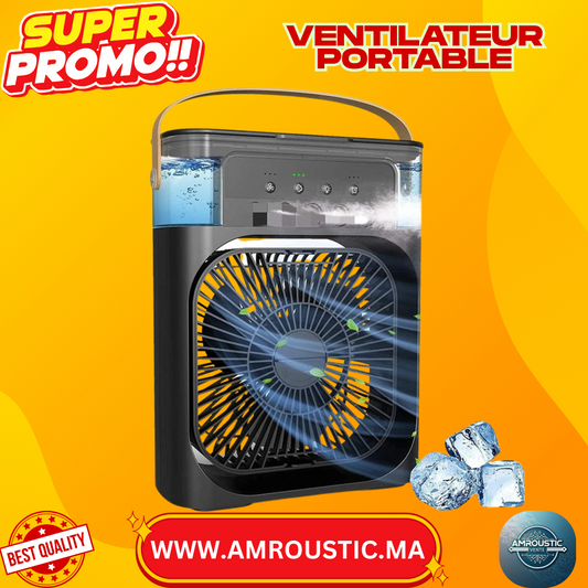 Mini Refroidisseur d’Air USB – Ventilateur 5 Jets de Pulvérisation, Humidificateur, Lumière LED, Portable Bureau & Maison