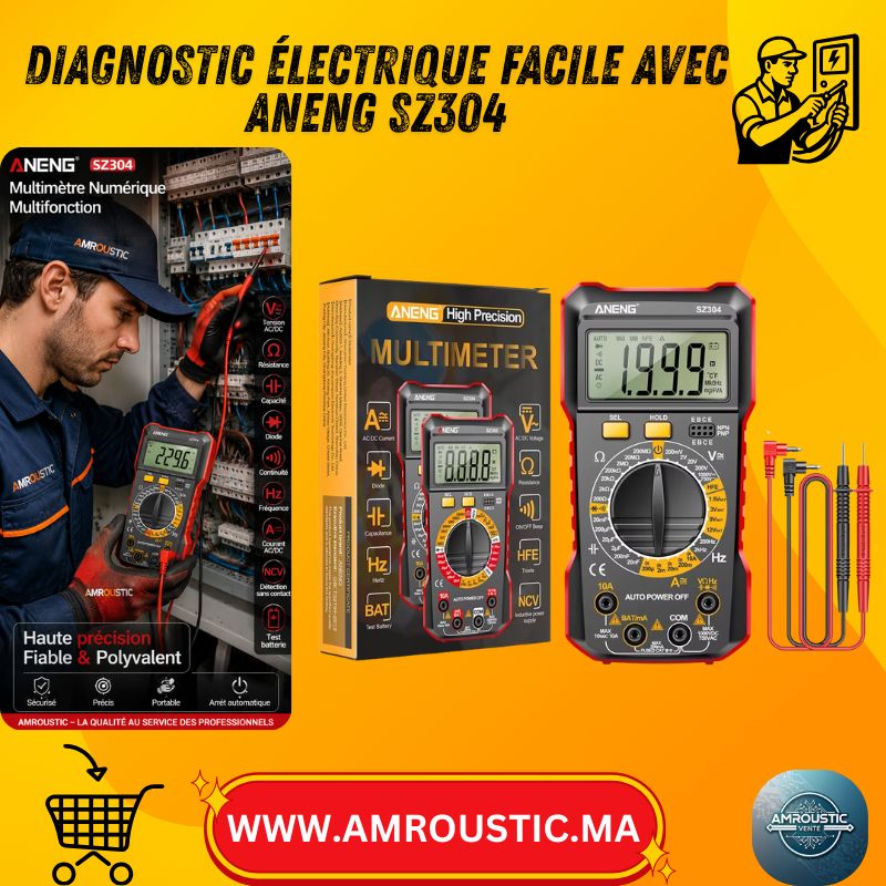 مقياس متعدد رقمي ANENG SZ304 متعدد الوظائف عالي الدقة للتيار المتردد/المستمر مع NCV