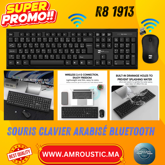 Clavier et Souris Sans Fil R8 1913 – Combo Ergonomique