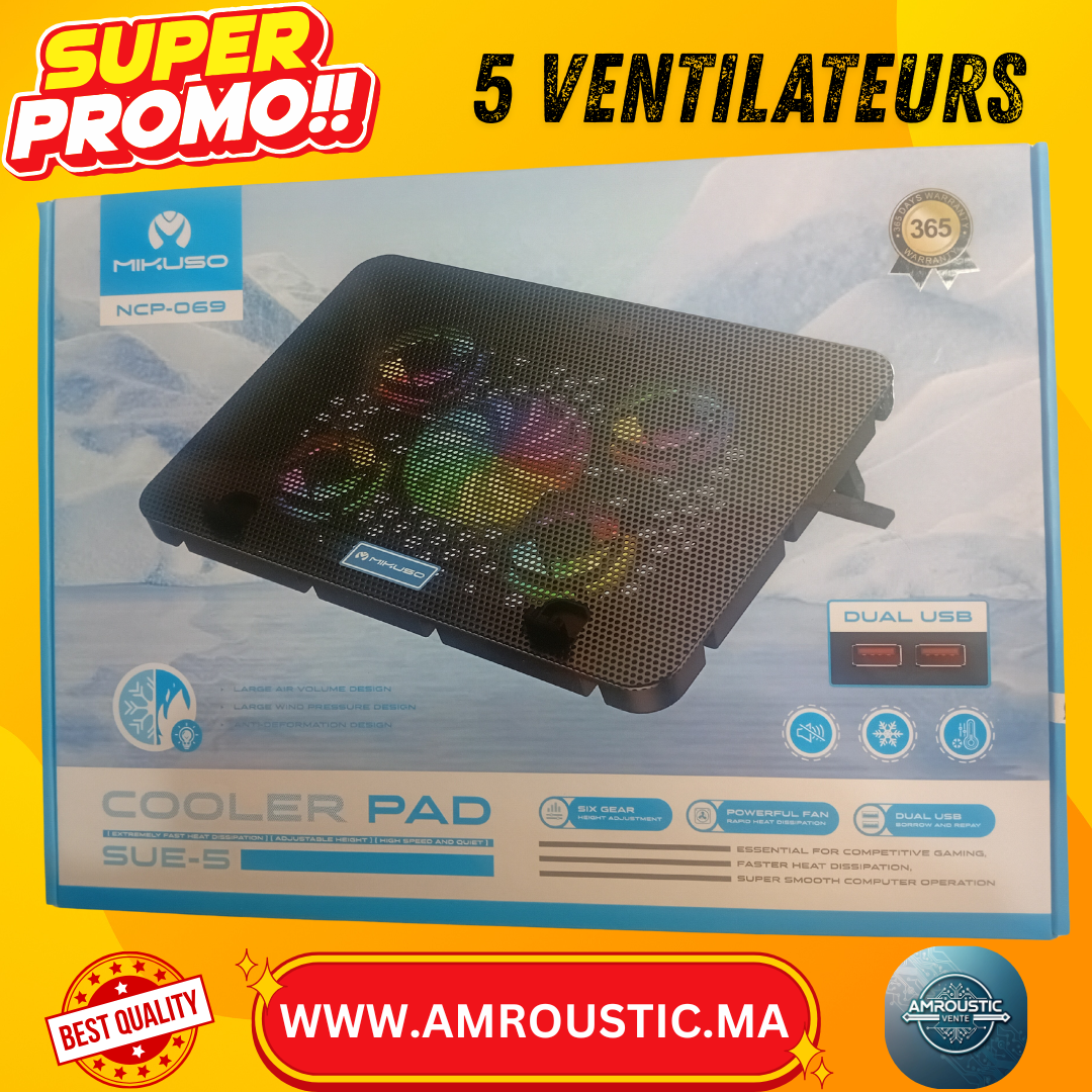 Support Refroidisseur 5 ventilateurs ultrasilencieux