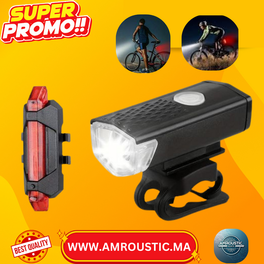 Kit Éclairage Vélo LED USB Rechargeable avec Feu Arrièr