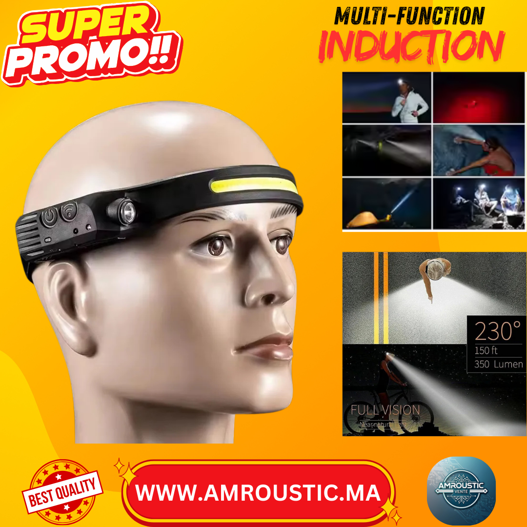 Lampe Frontale LED Rechargeable  avec Capteur de Mouvement