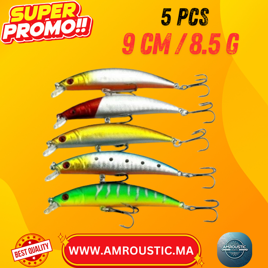 leurres de pêche flottants de 9 cm / 8,5 gramme  5 pcs