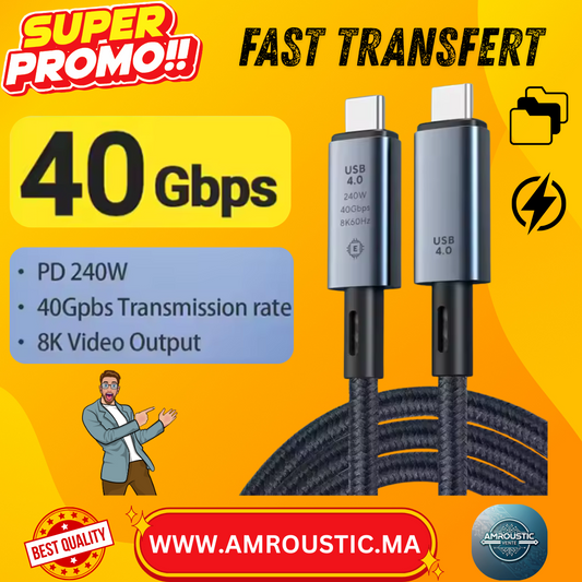 câble USB4.0 Type-C 40Gbps  240W