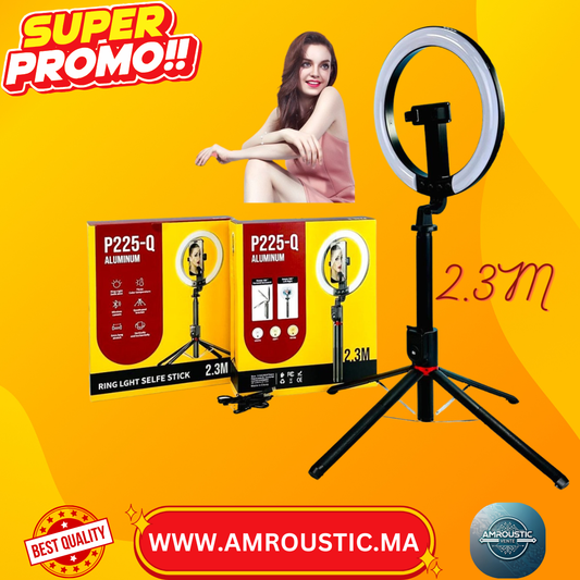 Anneau Lumineux LED P225-Q – 2 en 1 Ring Light & Perche à Selfie 2.3M