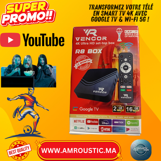 Tv Box VENCOR R8 BOX 4K Ultra HD – Android 14 Google TV | Wi-Fi 5G