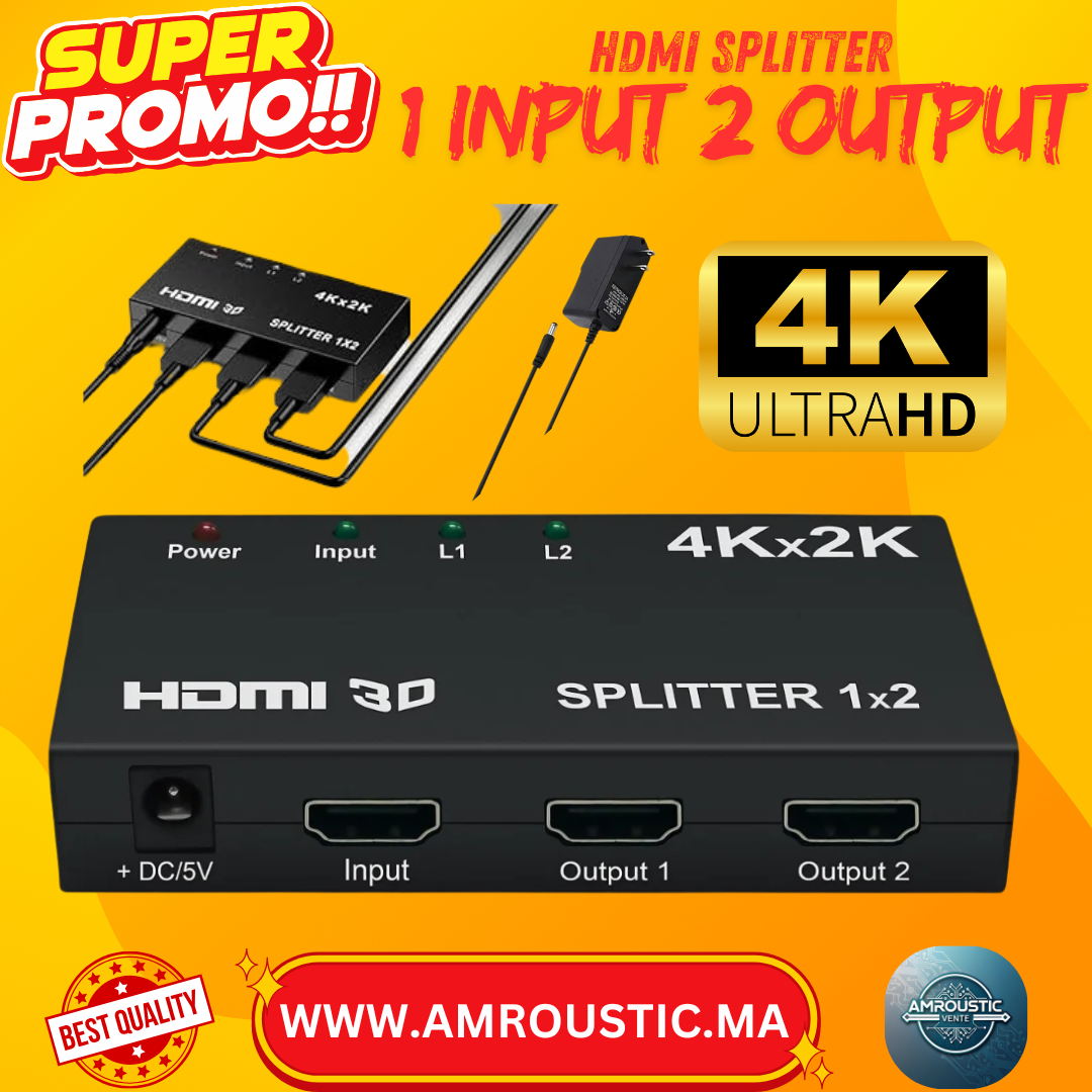 موزع HDMI 4K UHD 1x2 - مخرج شاشة مزدوجة بدقة 3840×2160@30Hz
