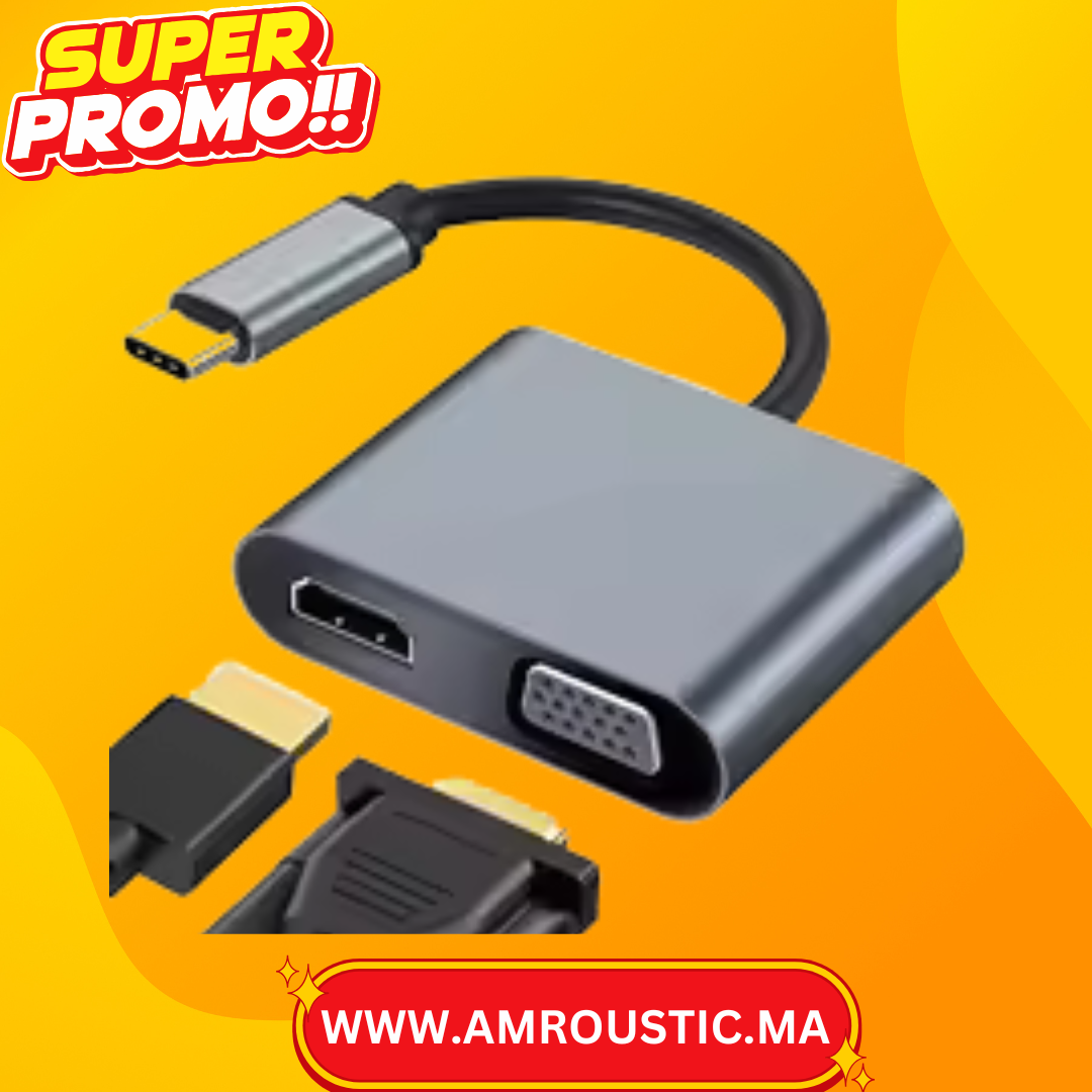 محول من النوع C إلى HDMI-VGA بمنفذين
