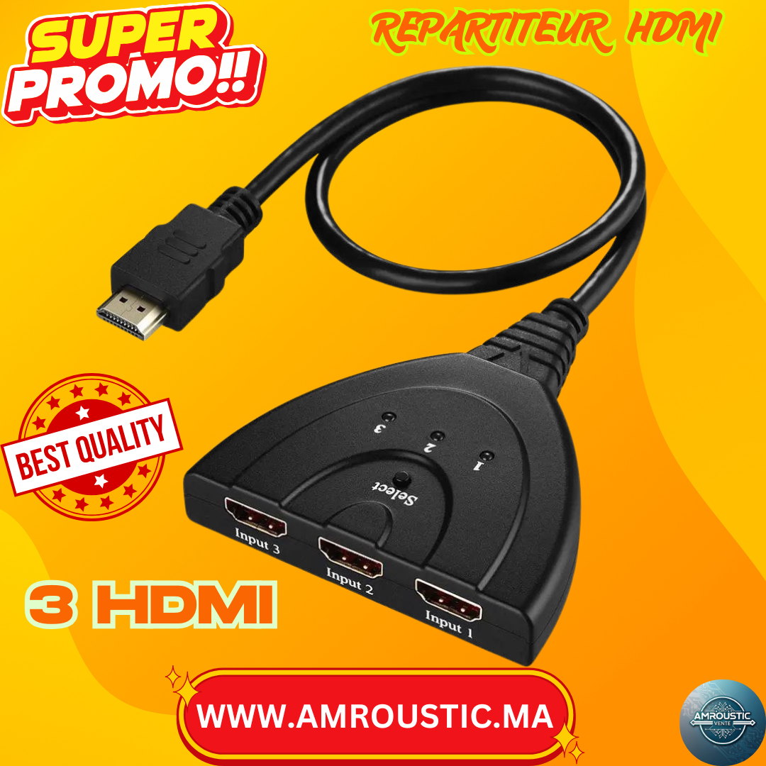 موزع HDMI 3 مدخلات إلى مخرج واحد