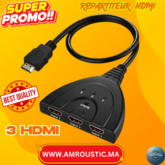 موزع HDMI 3 مدخلات إلى مخرج واحد