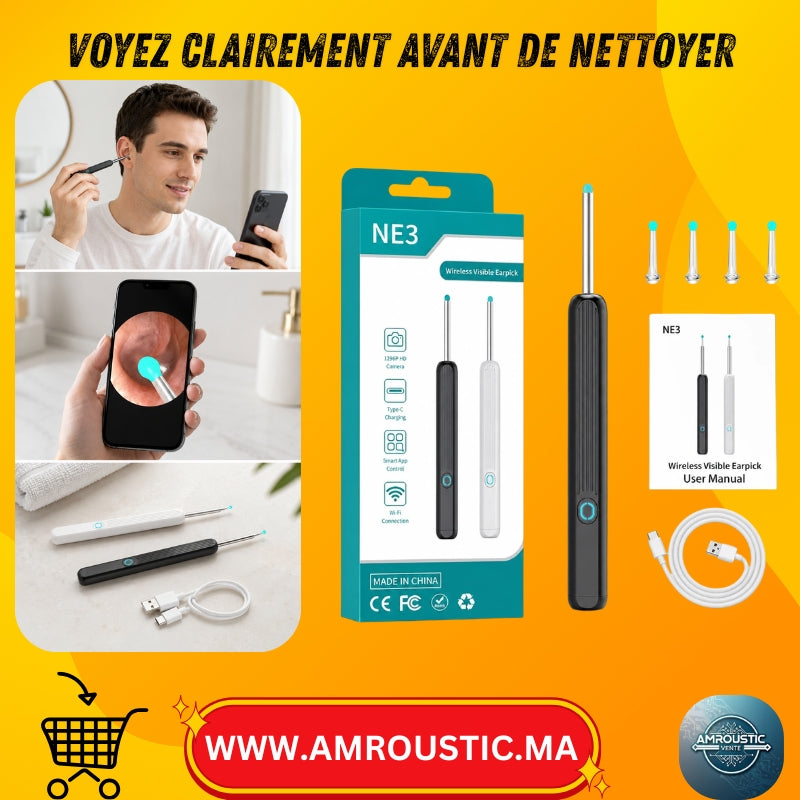 Otoscope Wi-Fi NE-3 avec caméra CMOS – Nettoyeur d’oreilles visuel sans fil