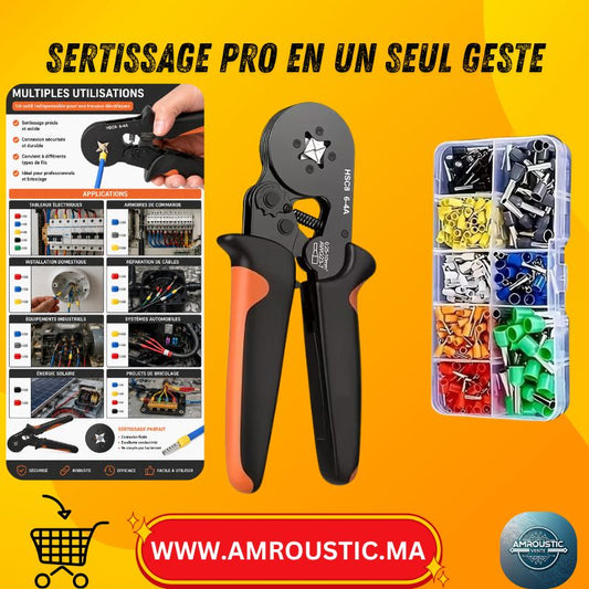 Pince à Sertir HSC8 6-4A avec 400 Embouts de Fil Isolés – Kit de Sertissage à Cliquet Auto-Ajustable