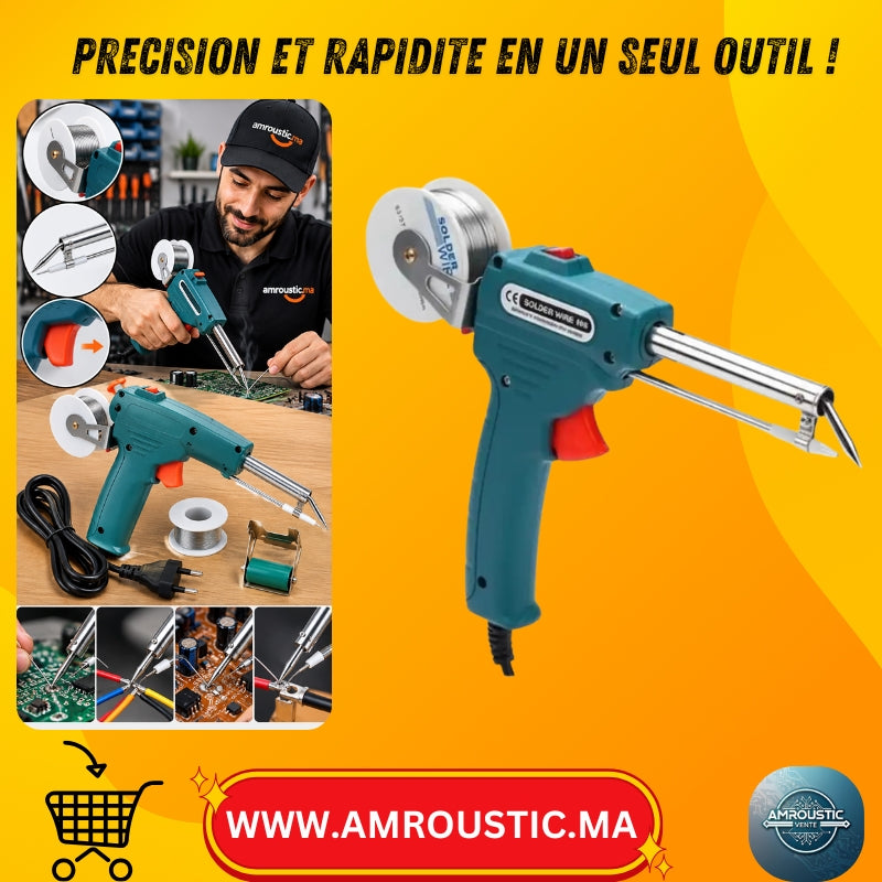Pistolet à Souder Électrique 60W 220V avec Dévidoir Automatique de Fil d’Étain