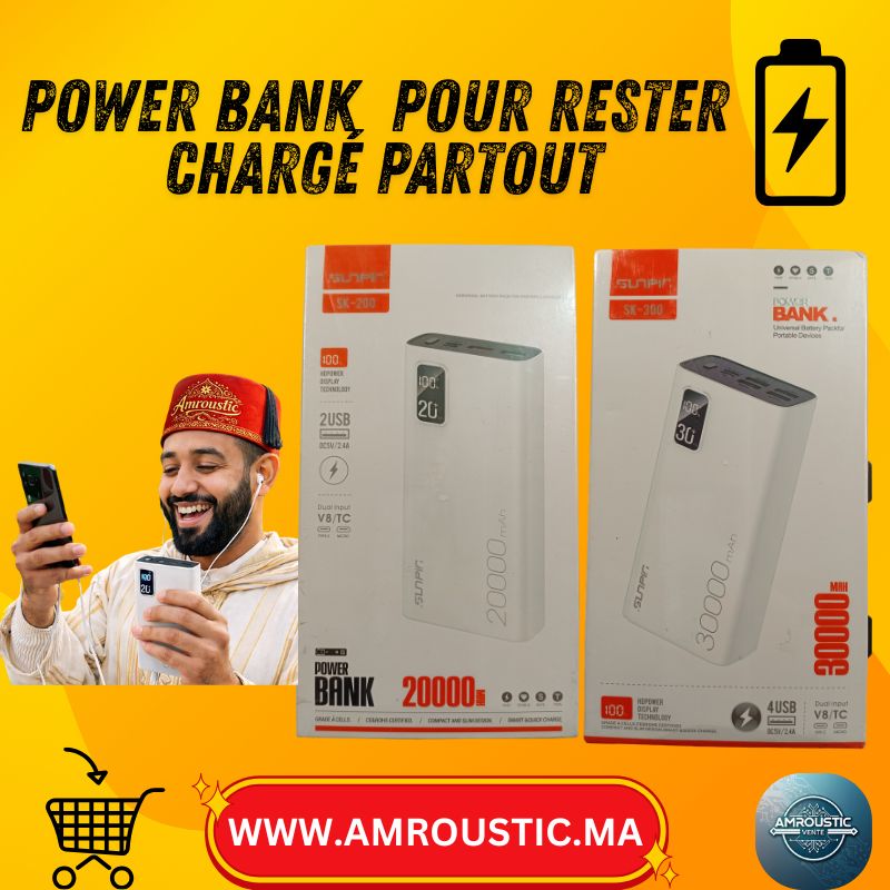 باور بانك SunPin 20000 مللي أمبير 5 فولت/2.4 أمبير مع شاشة LED ومنفذي USB مزدوجين