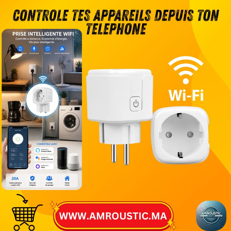 Prise Intelligente WiFi EU 20A avec Controle Vocal et Suivi Consommation