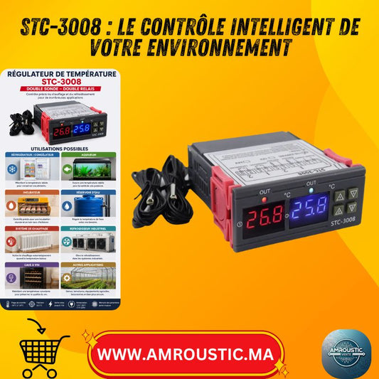 منظم حرارة رقمي STC-3008 - مرحل مزدوج، مسبار مزدوج، ترموستات تسخين/تبريد