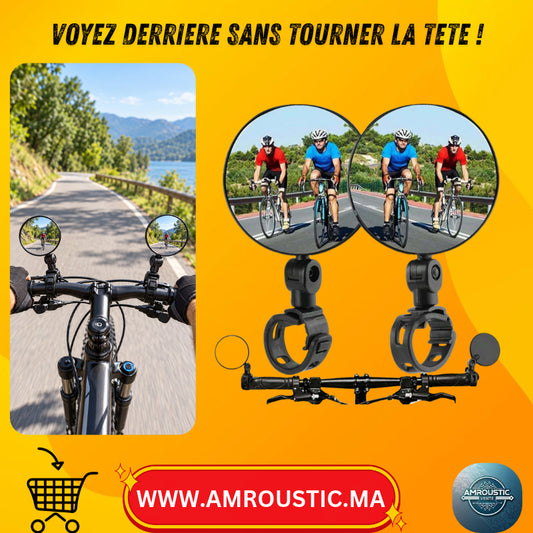 Rétroviseur Vélo Angle Mort 360° (Lot de 2) – Grand Angle Convexe Réglable, Fixation Guidon